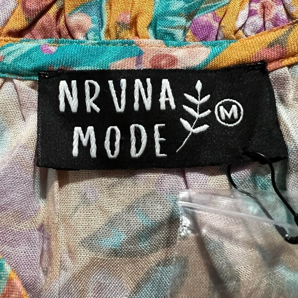 Nrvna Mode Madeline Floral Tie Blouse Mustard Yellow Viscose Size Medium - Picture 3 of 6